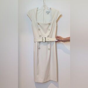 White House Black Market Cream Double-Breasted Dress with Belt